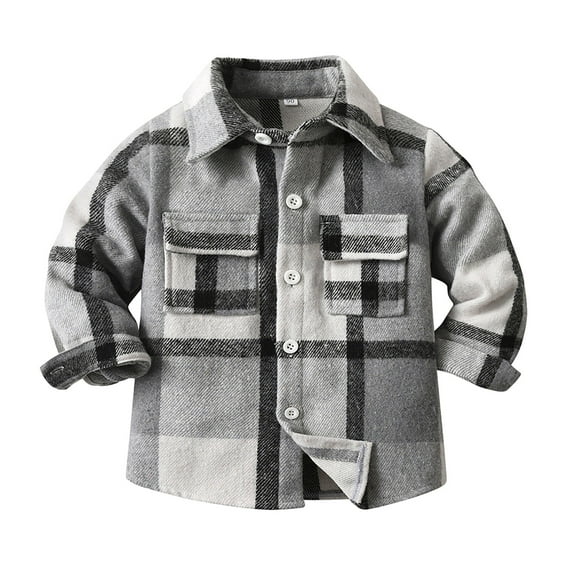UAYOTSE Boys Plaid Button Down Shirts Long Sleeve Roll Up Cotton Spring Fall Shirt Casual Tops(7-8 Years,T149-Grey)