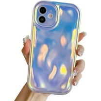 for iPhone 12 Case, 3D Laser Water Ripple Pattern Wavy Shockproof Soft Phone Case, Cute Bling Curly Wave Shape Cover for Women Girls iPhone 12 Case, Fluorescent Silver