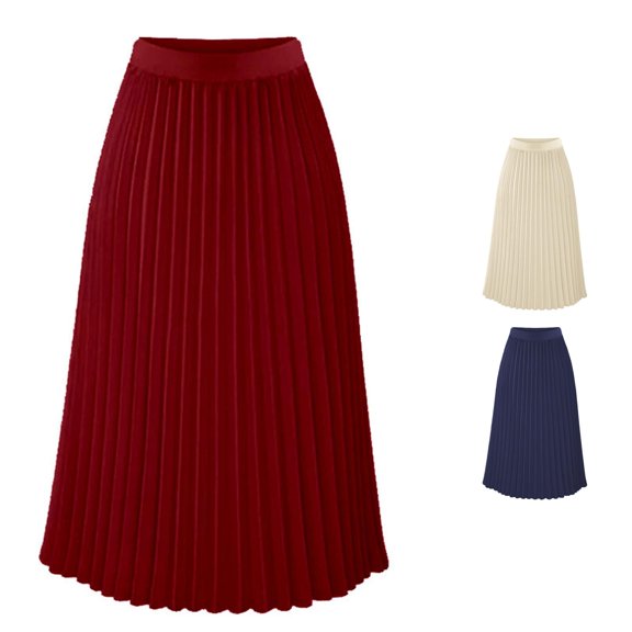 FINALGANG Womens Smooth High Waist Solid Color Pleated Midi Skirt Elegant Office Daily Flowing Pleat Skirt Bottoms For Ladies Trendy Skirts M