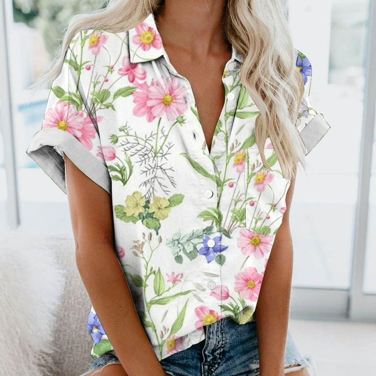 WREESH Women's Floral Button Down Shirts Regular Casual