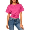 thumbnail image 2 of Htigea Women's Cropped T-Shirts Solid Short Sleeve Crewneck Tee Summer Shirts Slim Fit Workout Yoga Gym Tops Hot Pink XL, 2 of 8