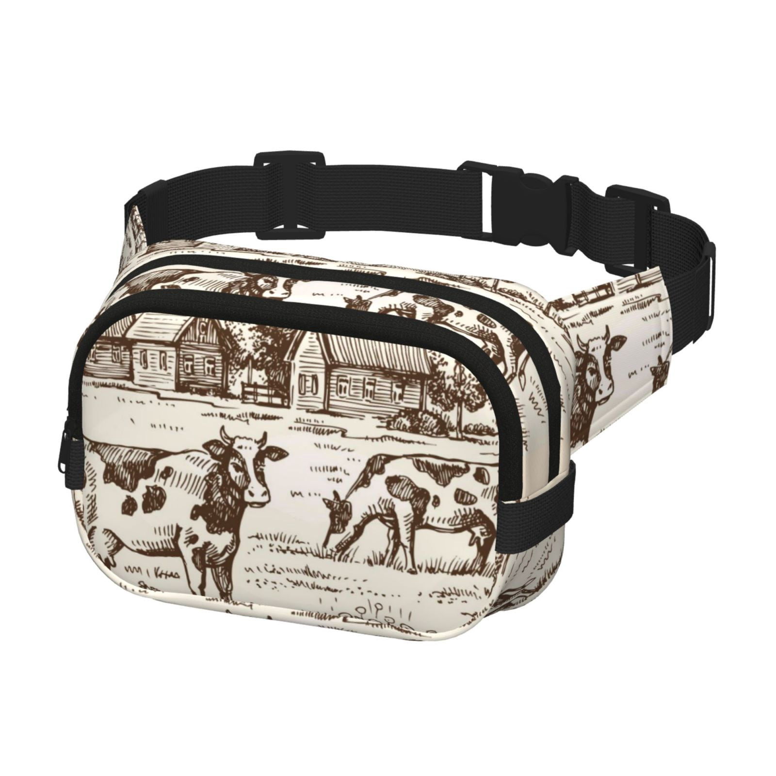 Picia Cows On The Farm Print Square Double-Layer Waist Bag Mini Adjustable Waist Belt Bag Exercise Running Travel Hiking