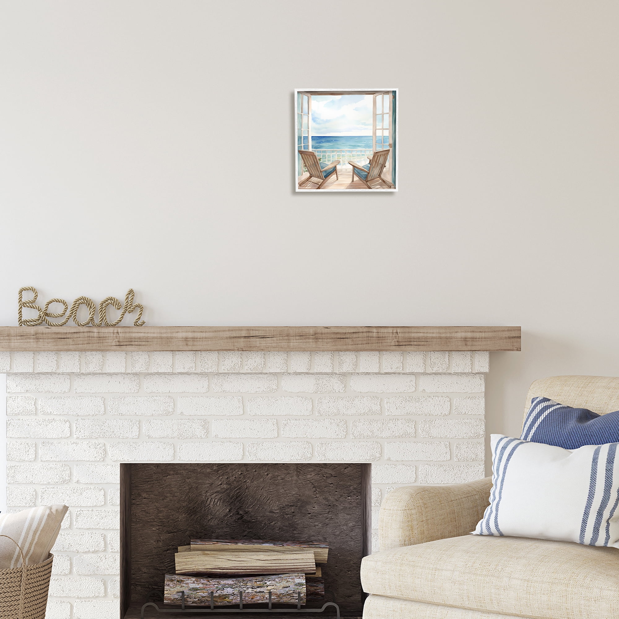 Stupell Industries Seaside Window View Landscape Painting White Framed Art Print Wall Art, 12 x 12