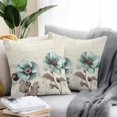 thumbnail image 2 of Throw Pillow Covers 16x16 Inch Set of 2, Blue Green Floral Waterproof Outdoor Pillow Covers, Spring Summer Mallow Flowers Retro Decorative Cushion Pillowcases for Couch, Sofa, Bed, Garden, Patio, 2 of 9