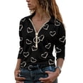 thumbnail image 2 of Gvmfive Women Love Heart Print 1/2 Zip Lapel Neck Tops Casual Long Sleeve T-shirt, 2 of 4