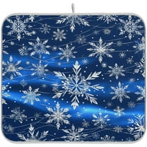 Christmas Blue Snowflakes Dish Drying Mat for Kitchen Counter 18 x 24 Snow Flakes Microfiber Dry Dishes Mats Drainer Mat Dish Drying Pad for Countertops