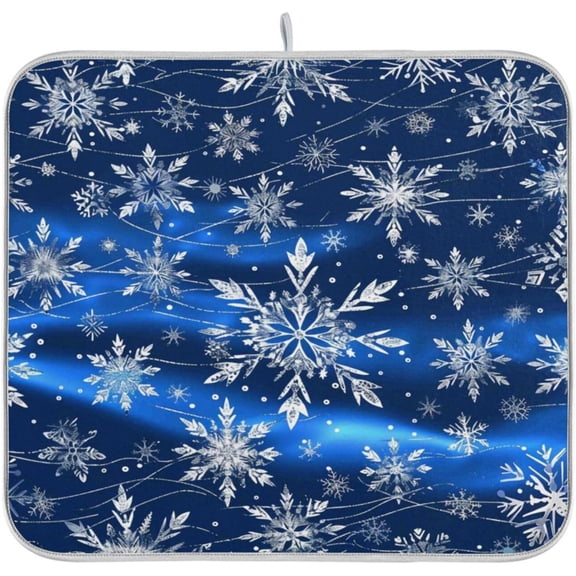 Christmas Blue Snowflakes Dish Drying Mat for Kitchen Counter 18 x 24 Snow Flakes Microfiber Dry Dishes Mats Drainer Mat Dish Drying Pad for Countertops