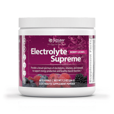 Jigsaw Health Electrolyte Supreme Berry-Licious Flavor, Broad Spectrum of Electrolytes + trace minerals, 60 Servings per Jar