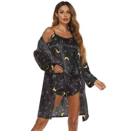 

Women s Sleepwear 3pcs Floral Satin Cami Pajama Set with Robe