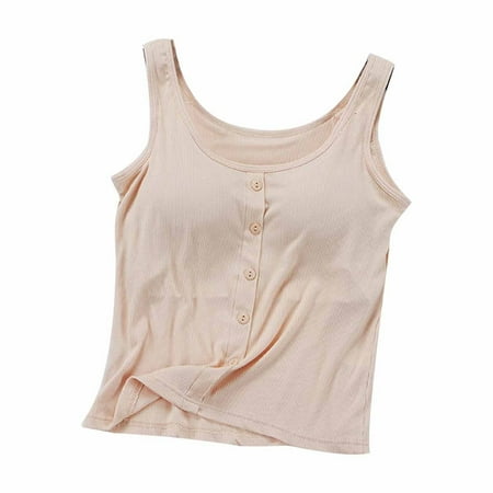 Women Tank Tops Sleeveless Strap womens Basic Solid Camisole V Neck Camisole With Built In Padded Bra Vest
