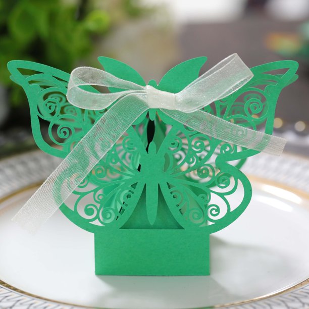 Cajas de papel con forma de mariposa recortadas con láser en color rosa para bombones y bodas, 50 unidades