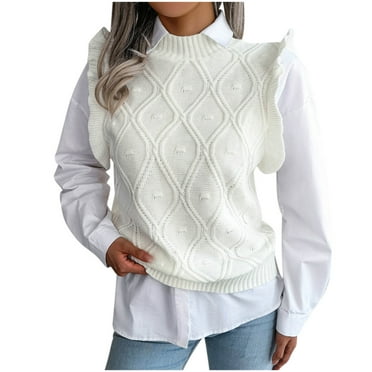 Hyipels Women's Y2K Sleeveless Sweater Vest - Preppy Style Knitted Crop Tank Top With Vintage Patterns