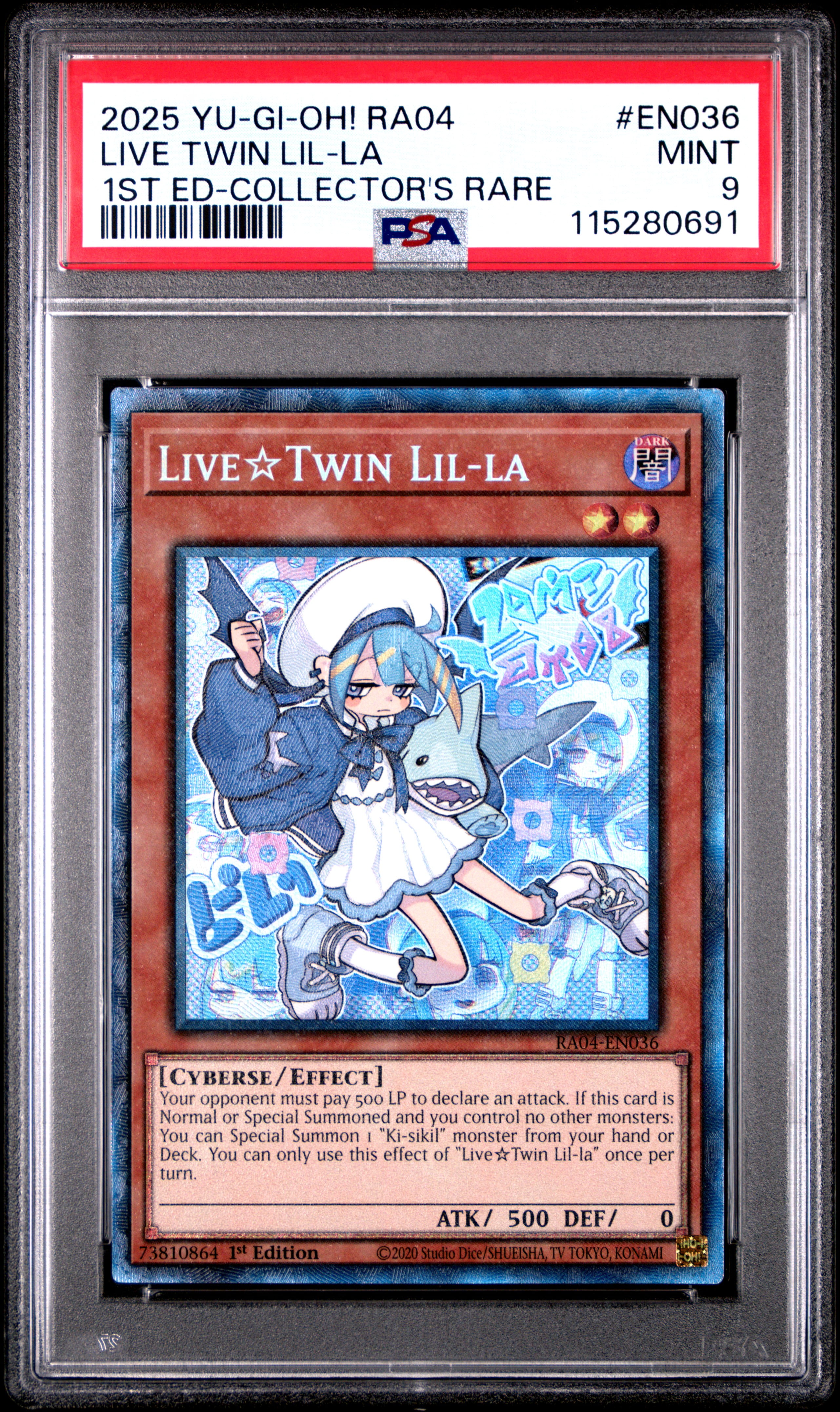 Yu Gi Oh! TCG, PSA Graded 9 MINT, Live Twin Lil La 1St Ed Collector'S Rare #EN036, Ra04 Quarter Century Stampede, Fully Encapsulated Bundle with Compatible Yu Gi Oh! Hard Sealed Case