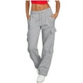 thumbnail image 7 of cFmduc Womens Cargo Sweatpants Elastic High Waisted Drawstring Joggers Pants Baggy Straight Leg Y2K Trousers with Pockets, 7 of 7