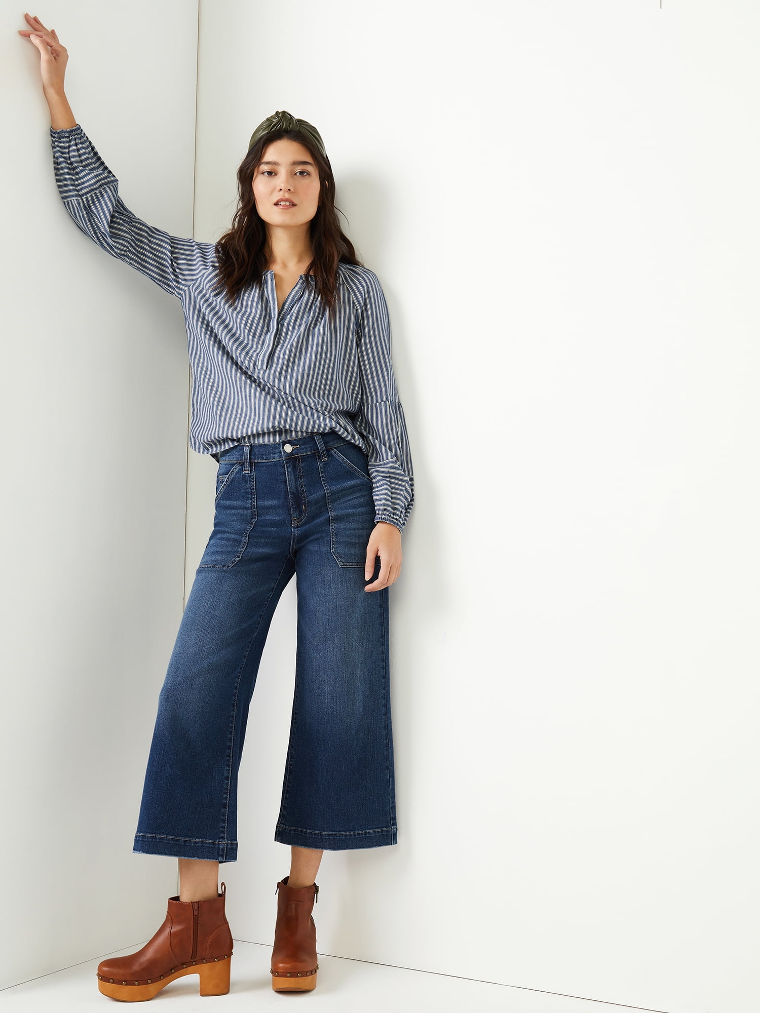 High Rise Wide Leg Crop Utility Jeans 