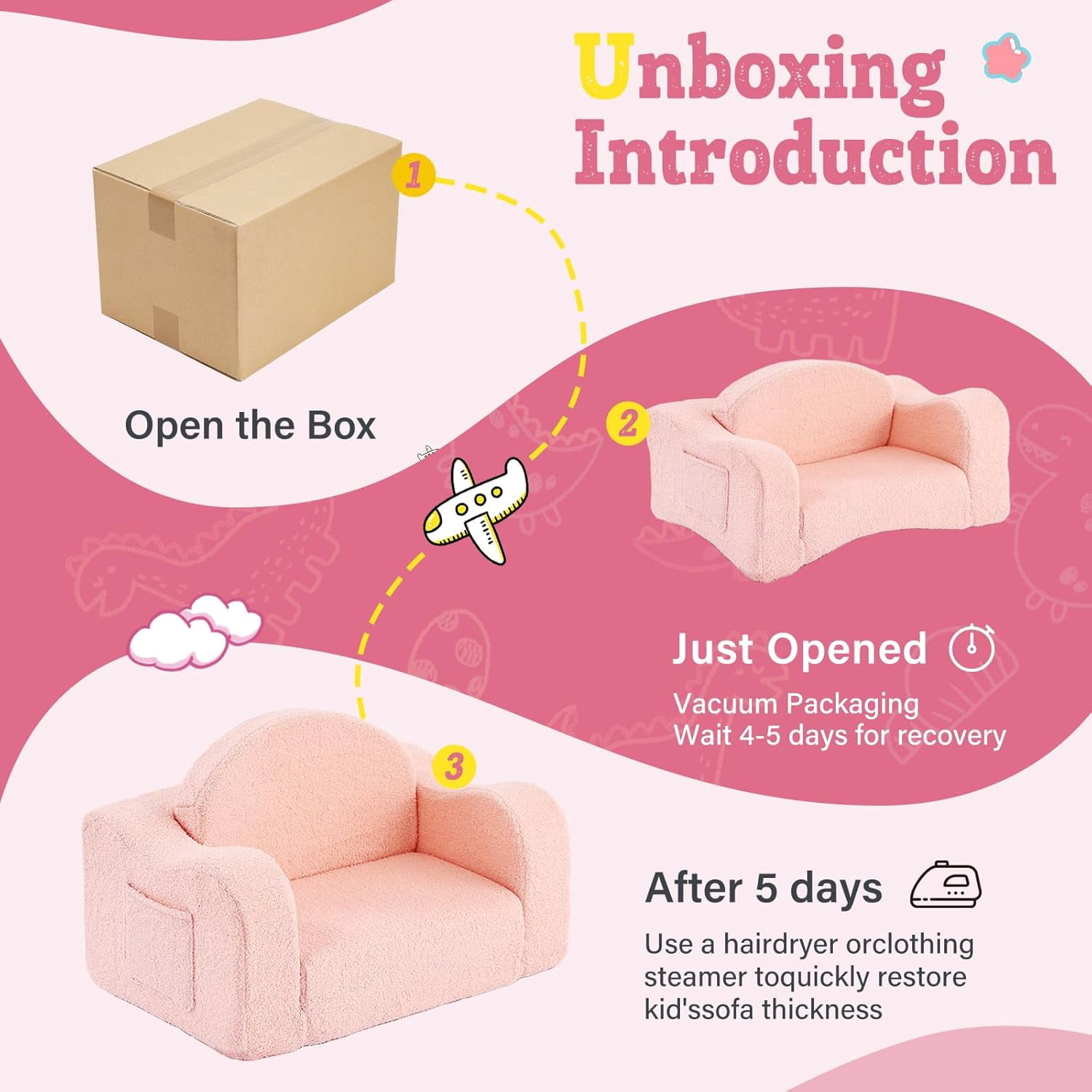 Kids Sofa 2-in-1 Soft  Toddler Chair Convertible Lounger with Side Pockets