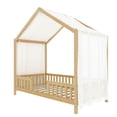 thumbnail image 5 of Noble House Twin Floor Bed with Canopy and Guardrails, Wood House Bed Frame for Kids, Natural, 5 of 11