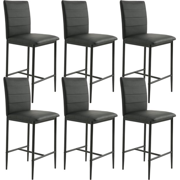 Sanspredet Bar Stools Set of 6 Modern Faux Leather Counter Height Barstools with Back Tall Bar