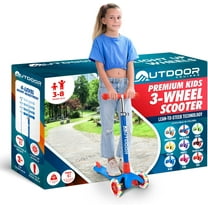 Outdoor Cruiser 3-Wheel Kids Scooter – with Lean-to-Steer Technology, Led Lighted Wheel, 4-Level Adjustable Height T-bar Handle, Support Kids Up to 150 Lbs, for Boys & Girls Ages 3-8, Blue and Red