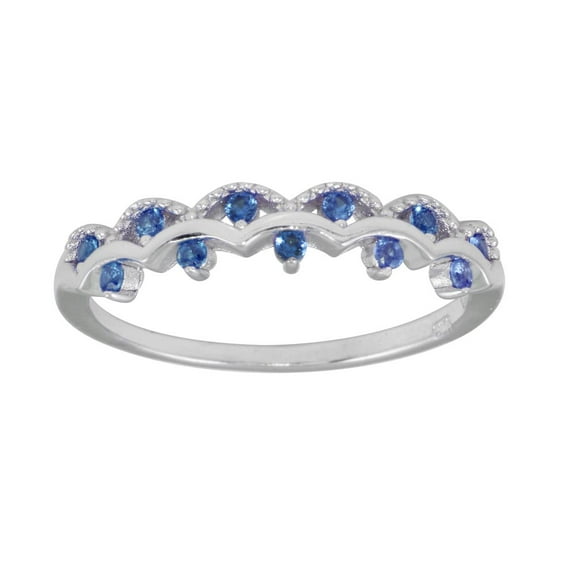 Simulated Sapphire Cubic Zirconia Double Wavy Row Ring Sterling Silver Size 9