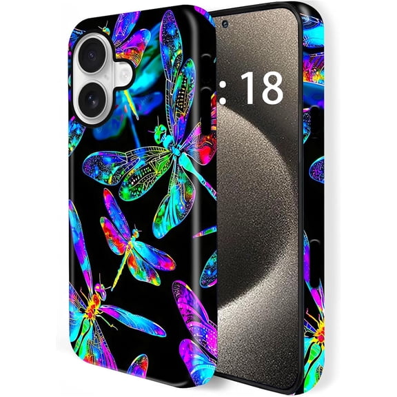 for iPhone 16 Case,Hard PC Heavy Lightweight Shockproof Protective Phone Cover for iPhone 16 (6.1") 2024, Painted Dragonfly