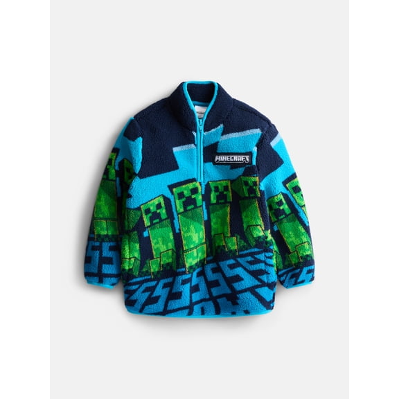 Minecraft Boys Fuzzy Fleece Quarter Zip Jacket, Sizes XS-XXL
