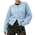 thumbnail image 2 of Womens Knitted Cardigan Long Puff Sleeve Soft Lightweight Open Front Casual Sweater Coat Daily Layering Top, 2 of 5