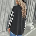 thumbnail image 4 of Blusa solapa Plaid elástico manga larga bolsillo único breasted moda casual Tops, 4 of 8
