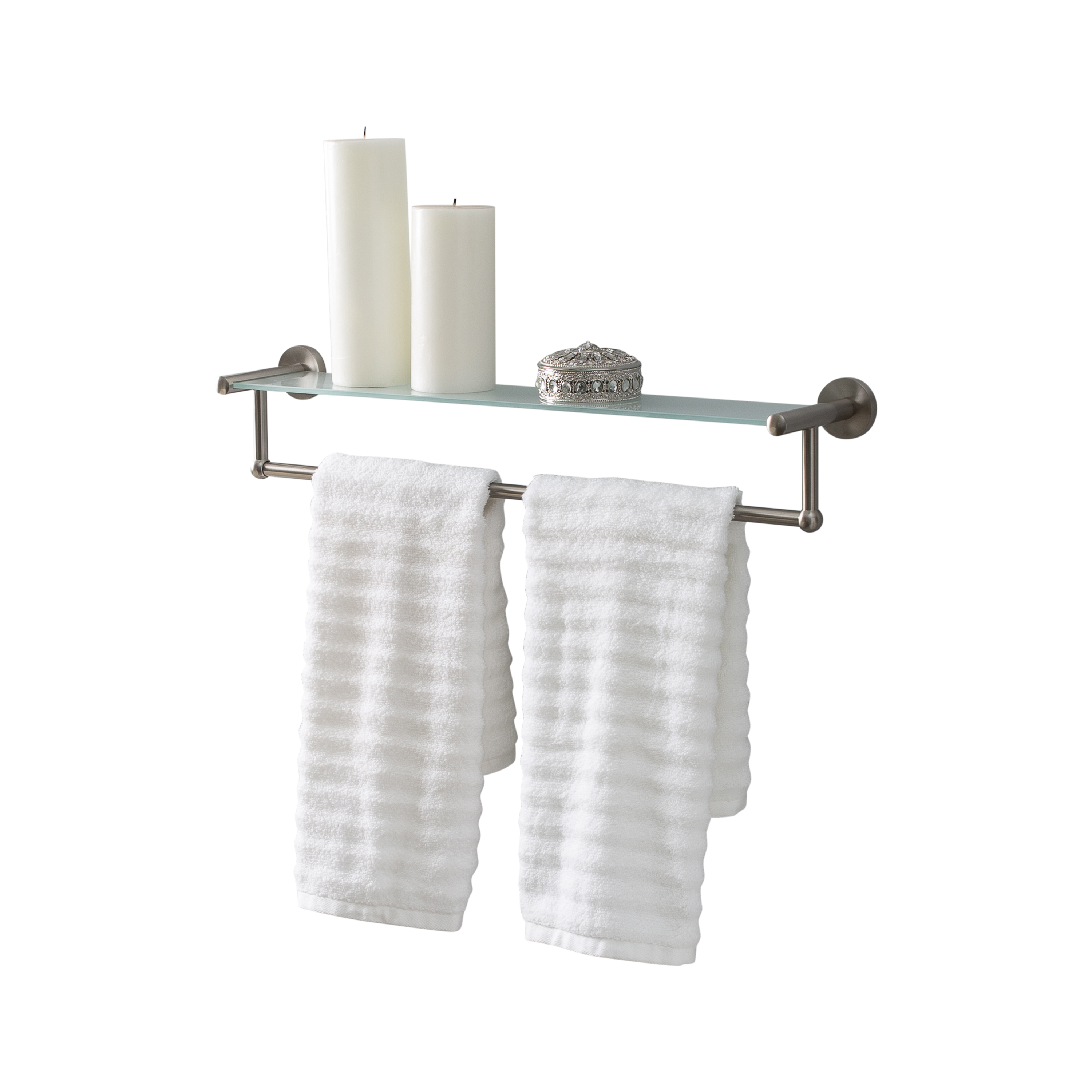 Organize It All Satin Nickel Glass Bathroom Shelf with Towel Bar - image 5 of 8