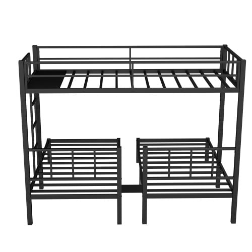 Triple Bunk Bed,Twin over Twin over Twin Bunk Bed for Kids,Metal Triple Bed with Full-Length Guardrail and Ladder,Separates Into 3 Twin Beds,Noise Reduced Structure,Black