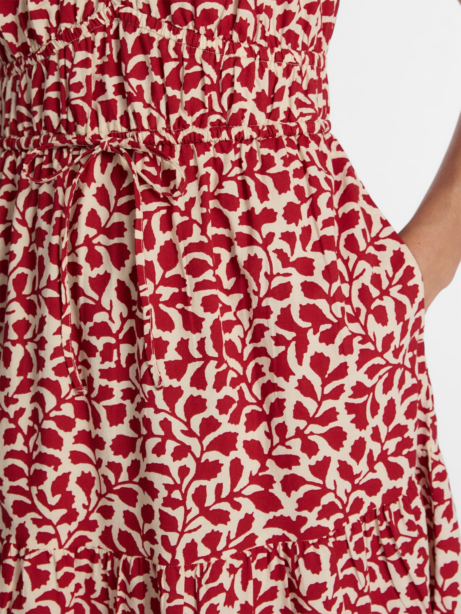 Time and Tru Women's Tie Waist Mini Dress with Flutter Sleeves, Sizes XS-XXXL