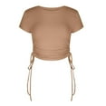 thumbnail image 5 of MIUOWANP Women's Short Sleeve Tops Casual Trendy Solid Color Slim Pleat Drawstring Blouse Tops Size M(6)Khaki, 5 of 9