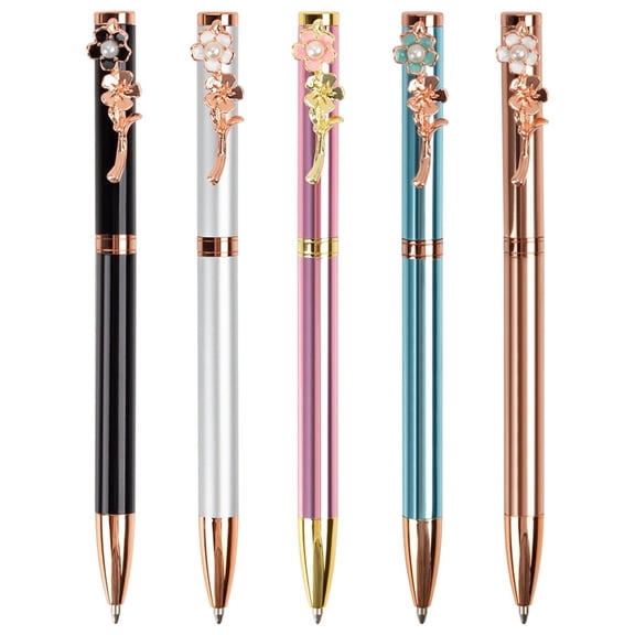 CoreLiving Ballpoint Pens Set Crystal Diamond Metal Pens with Flowers Black Ink for Women Galentine's Day Gifts Wedding Birthday Office Supplies