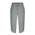 thumbnail image 3 of QATAINLAV Capri Pants for Men Linen Comfy 3/4 Length Beach Pants Summer Basic Solid Color Tapered Pants with Pockets Casual Drawstring Capris Pant Pantalones Deportivos Para Hombre Gray S, 3 of 6