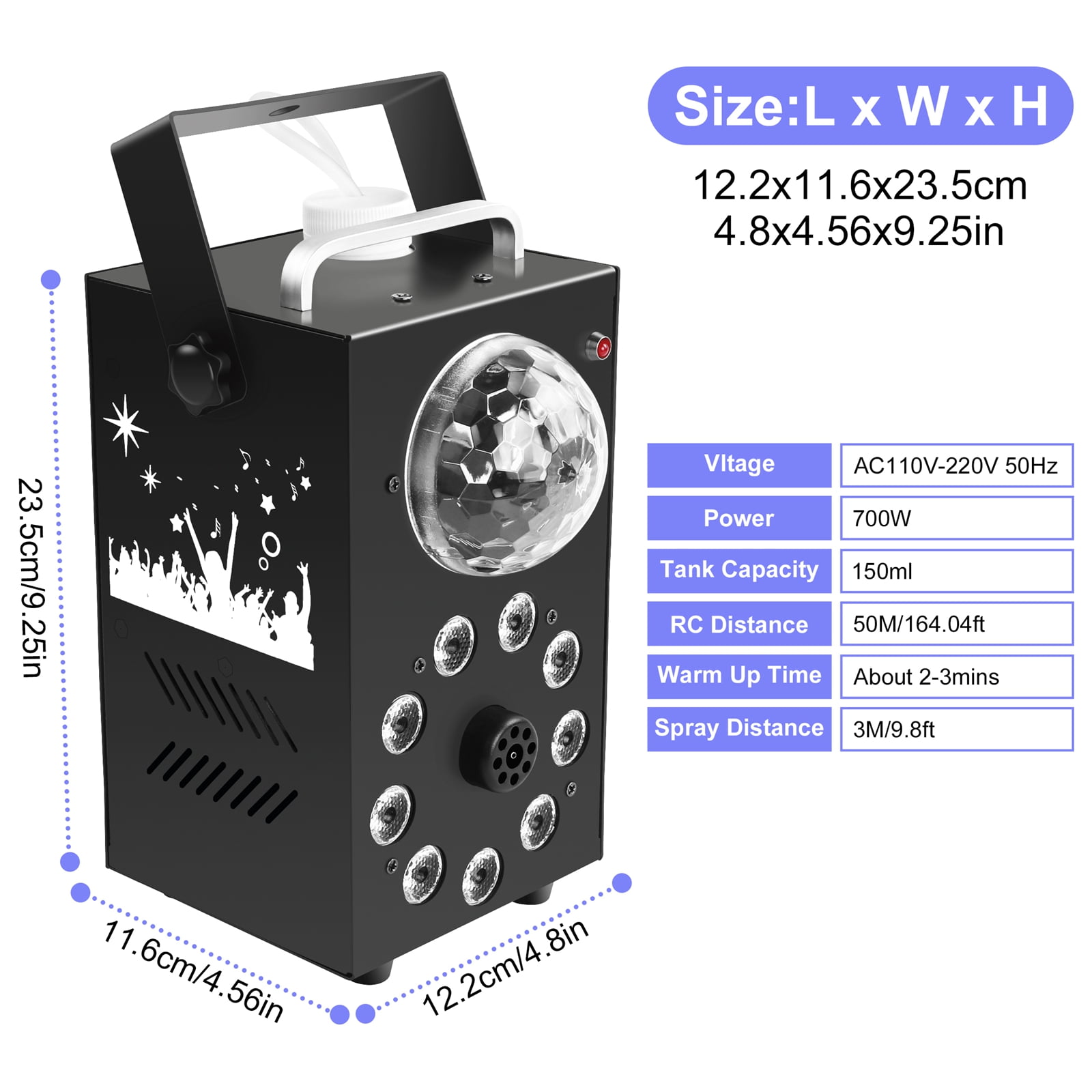 Easter Fog Machine 700W Smoke Machine with Controllable 9 LED Color Lights and Disco Ball Lights for Christmas Wedding Party