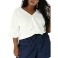 thumbnail image 6 of MODA NOVA Juniors Plus Size V Neck Smocked Sleeves Ruffled Front Solid Blouse, 6 of 6