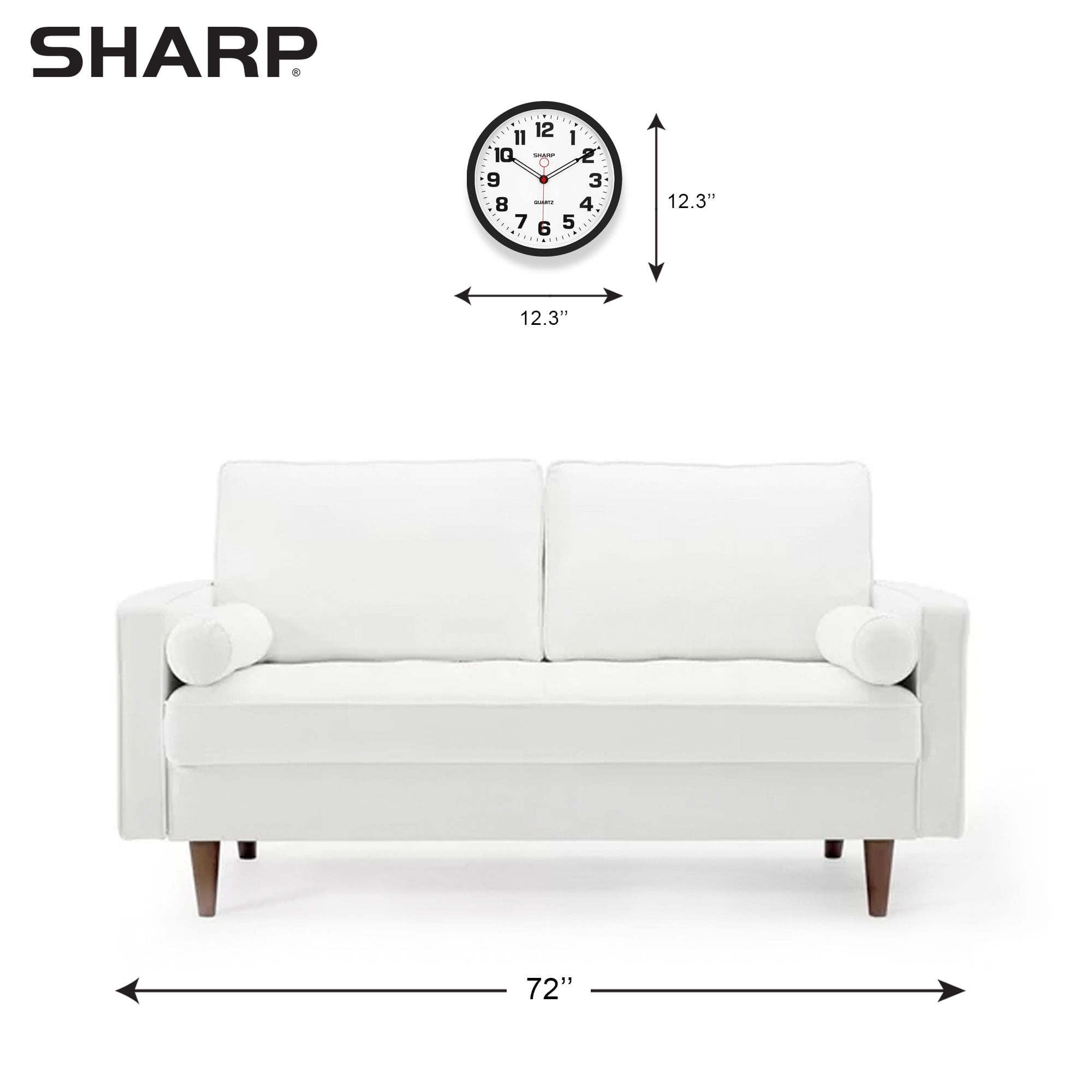 Sharp Matte Black Wall Clock 12" Non-Ticking Modern Style Quartz Analog Display Battery Operated