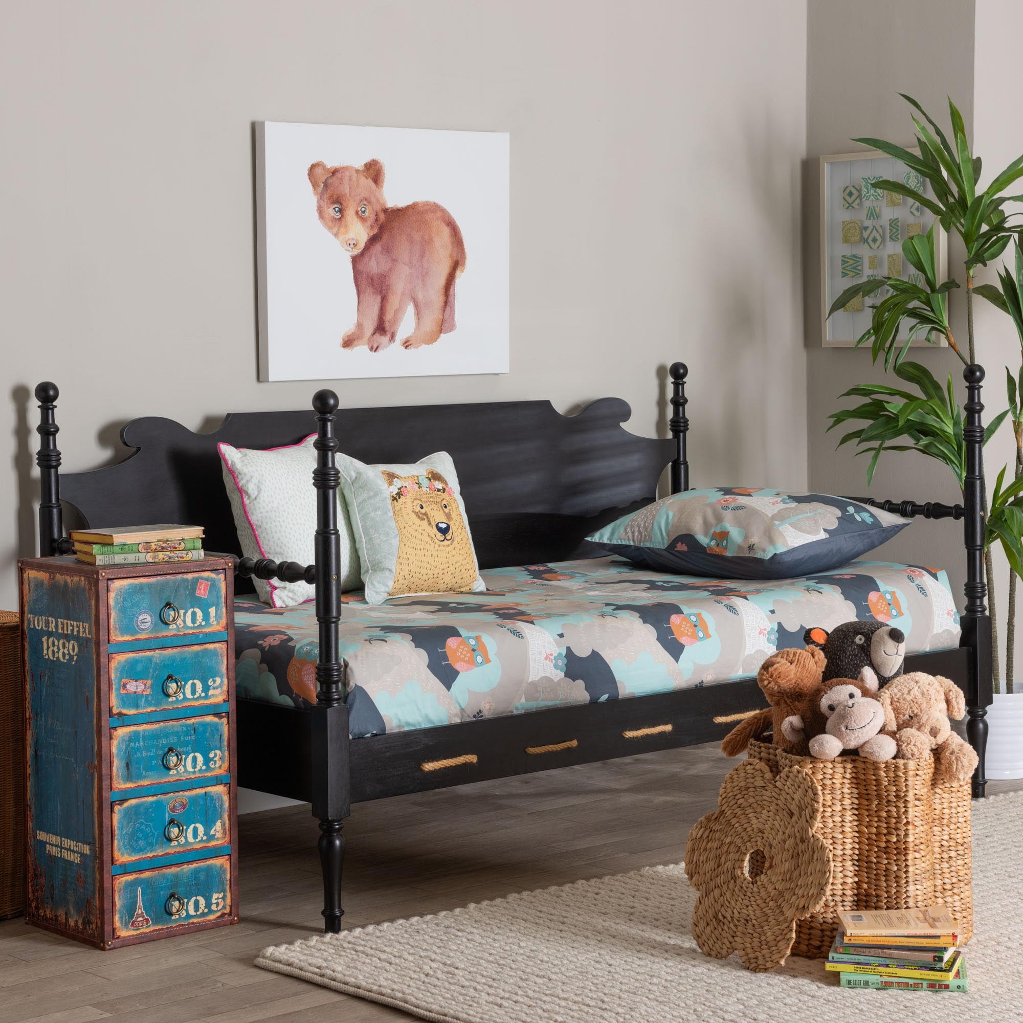 Baxton Studio Gaetano Coastal Daybed, Twin, Black