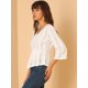 thumbnail image 4 of Blusa liviana de encaje sólido para mujer, cuello en V, manga 3/4, blusa campesina con peplum blanco M, 4 of 6