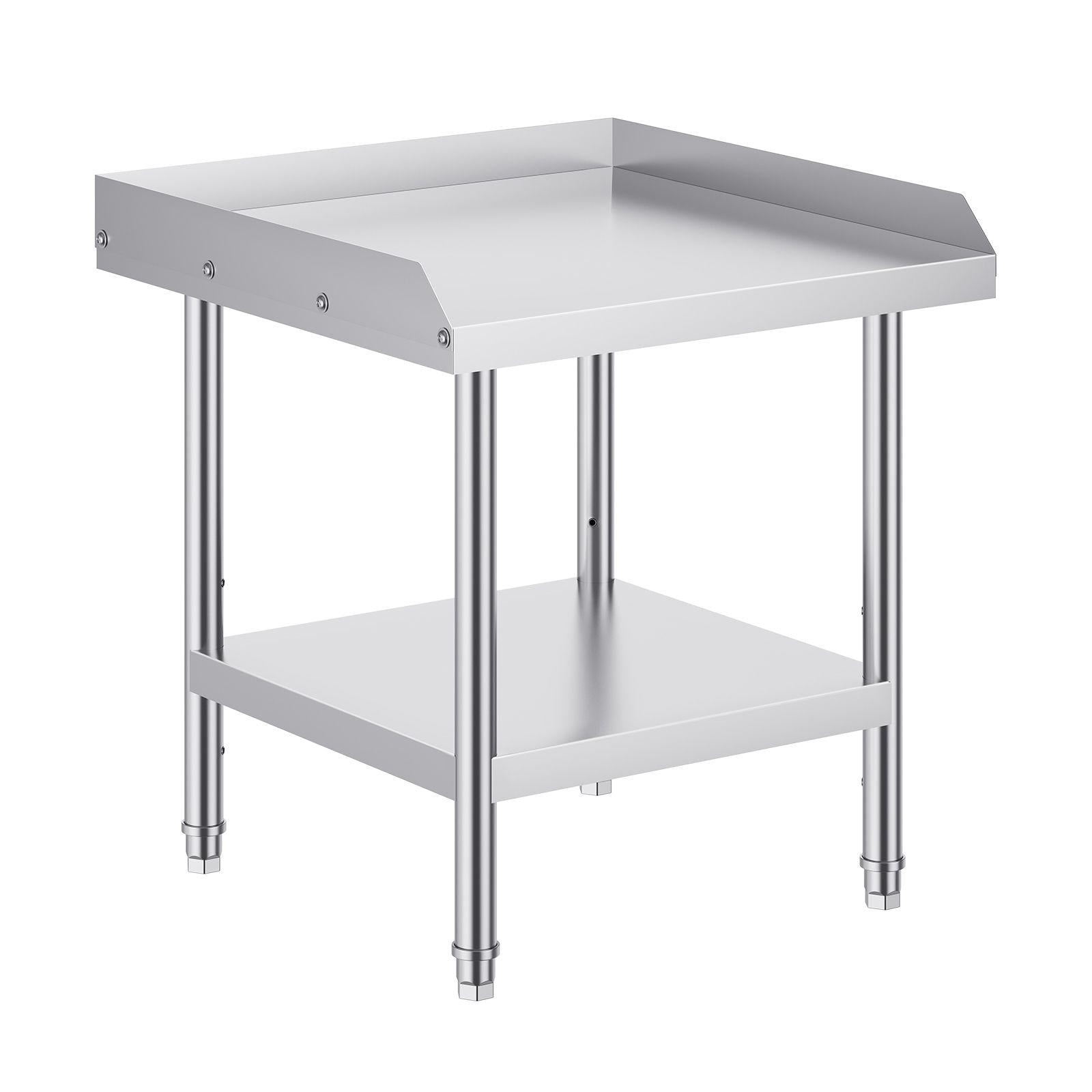 Stainless Steel Commercial Food Prep Worktable 24x24x26 Inch Adjustable Height Heavy Duty 3 Sided Backsplash for Restaurant Home Hotel
