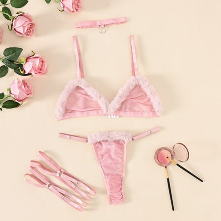 Generic 2025 Christmas Women s New Plush Lace Lace Mesh Patchwork Backless Sexy Lingerie Suit 24497