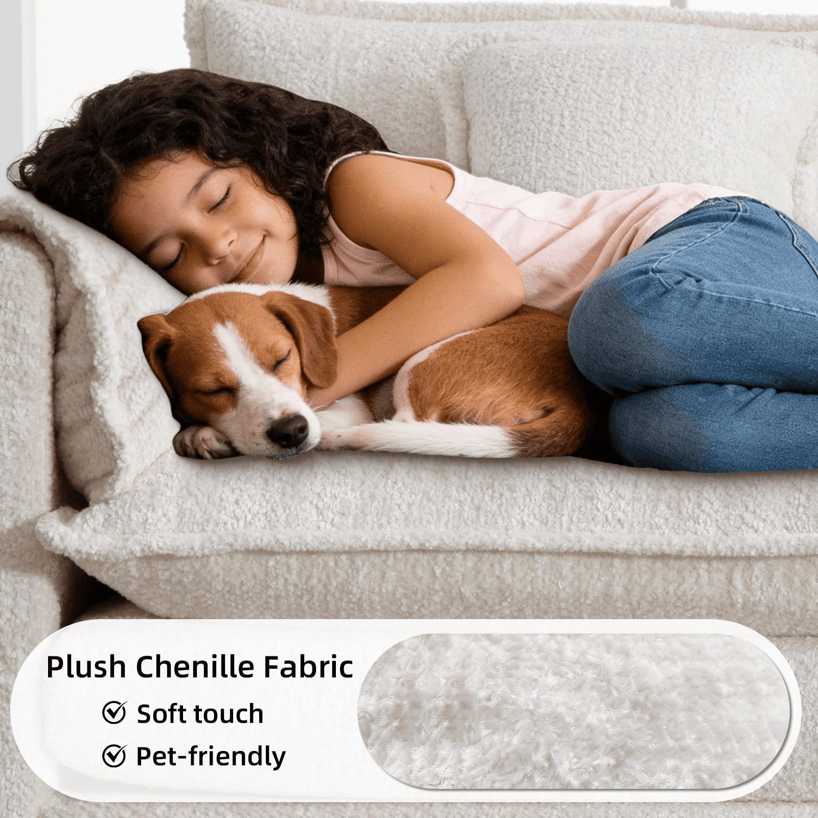 GNIXUU 112" Oversized Sectional Sofa Cloud Couch for Living Room, Modern Chenille L Shaped Couch, Comfy Boucle Modular Sofa Sleeper with Moveable Ottoman & Memory Foam (Beige)