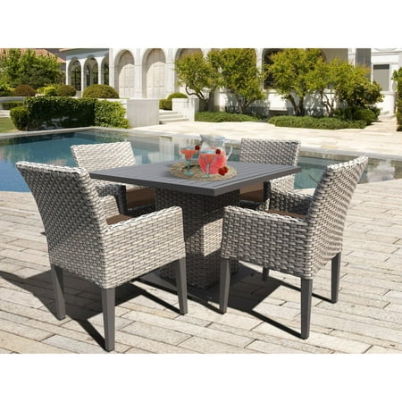 Oasis 5 Piece - TK Classics Oasis Wicker 5 Piece Outdoor Square Dining Table Set