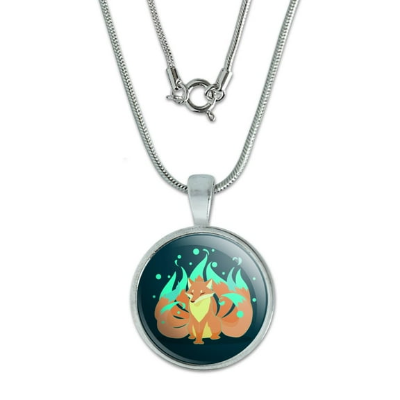 Kitsune Nine-Tailed Fox 0.75" Pendant with Sterling Silver Plated Chain