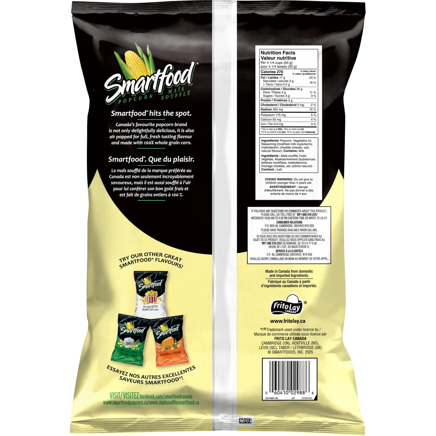 Maïs soufflé assaisonné Smartfood Cheddar blanc