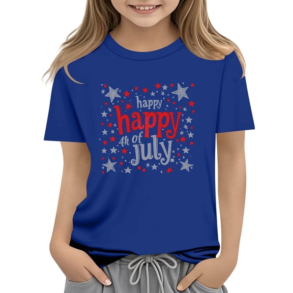 YUANxueke Boys & Girls 4th of July T-Shirt Red White Blue Print Short Sleeve Crew Neck Shirt Casual Patriotic Tops for 3-14 Years