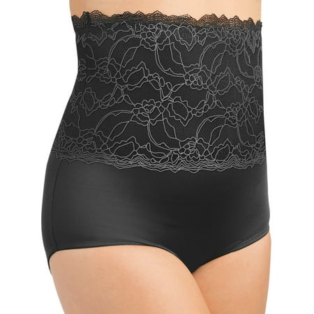Collections Etc Women s Lace Trim Control Shapewear Panty  Black  X-Large