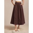 thumbnail image 4 of Brown Womens 100% Cotton A-Line Midi Skirt With Lace Hem And Side Pocket, 4 of 7