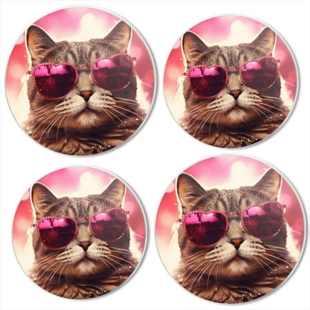 

Bahomeck Electric Stove Burner Covers Set Of 4 Portrait Of Cute Cat Wearing Pink Heart-Shaped Glasses Metal Gas Stove Burner Covers Protecting Gas Stoves 8 Inch And 10 Inch