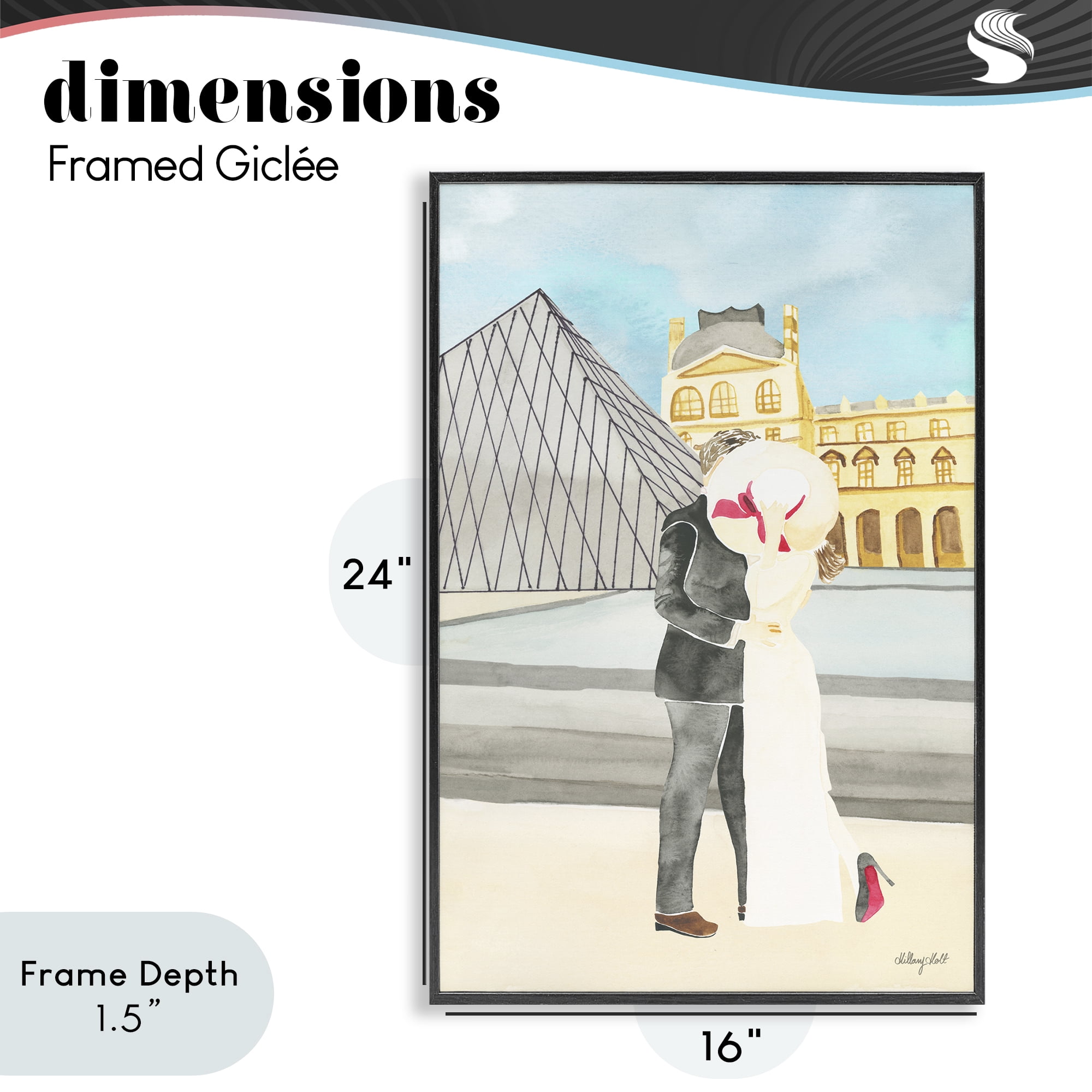 Stupell Industries Couple Embrace At The Louvre Black Framed Giclee Art, design by Hillary Holt